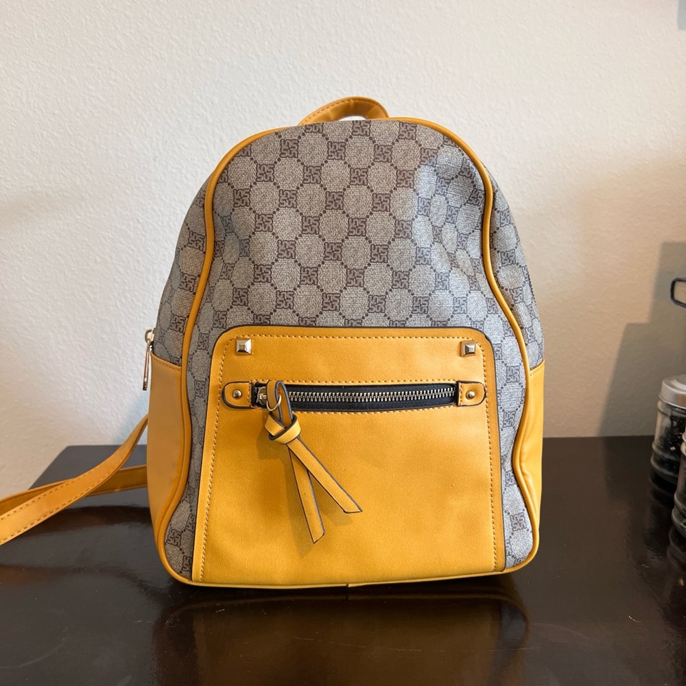 Casual Women’s Brown and Mustard Color Design Backpack with Adjustable Straps